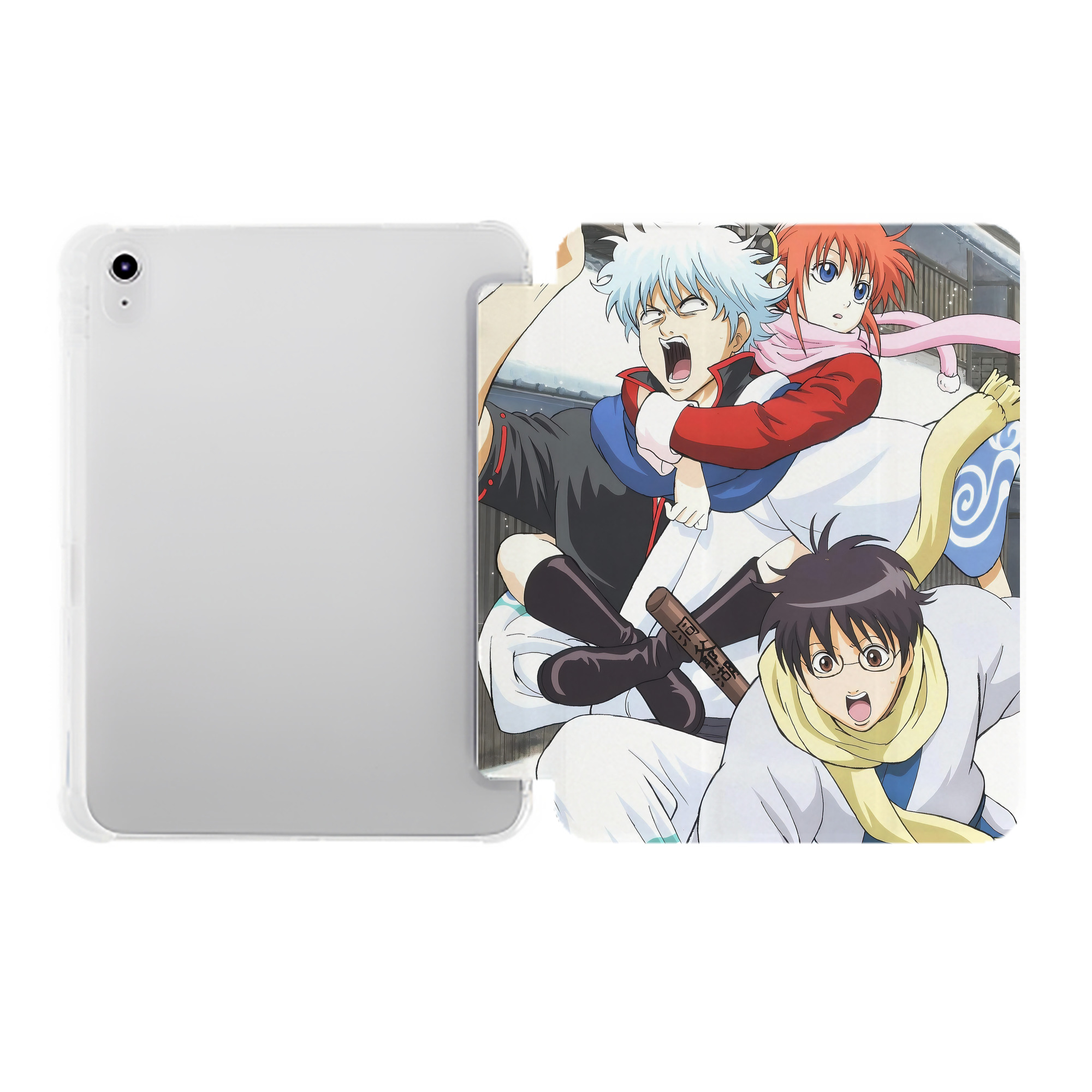 （画像用） ぎんたま 坂田銀時（さかたぎんとき） 神楽 志村新八（しむら しんぱち） GINTAMA Sakata Gintoki Kagura Shimura Shinpachi IPad ケース ペン収納付き 三つ折りスタンド PUレザー×シリコン 対応機種9.5/10.5/10.9インチ